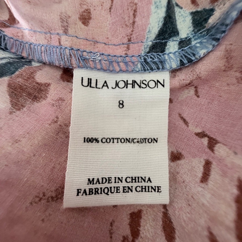 Ulla Johnson Coral and Blue Asymmetrical Floral Midi Dress - Picture 15 of 16